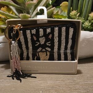 Sincerely Jules Black and White Beaded Cat Keychain Wallet
